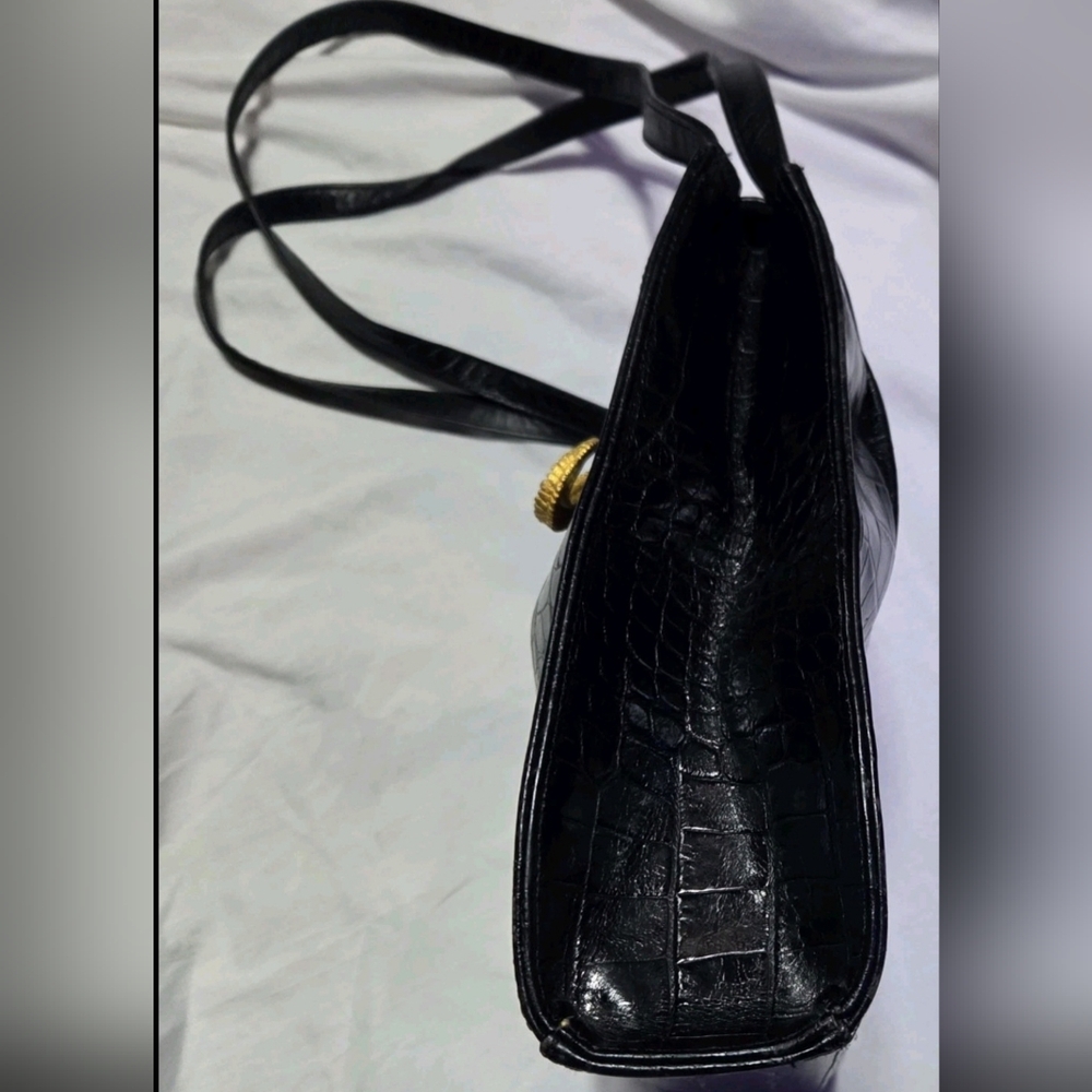 VALERIE ANN VINTAGE RARE Black Gold embossed CROCODILE BAG - Picture 10 of 12